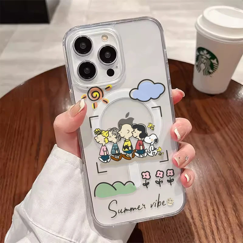 Snoopy Dog Cute Cartoon Anime With Magsafe Case For iPhone 16 15 14 13 12 11 Pro Max Magnetic Compatible Hard Shell Cover