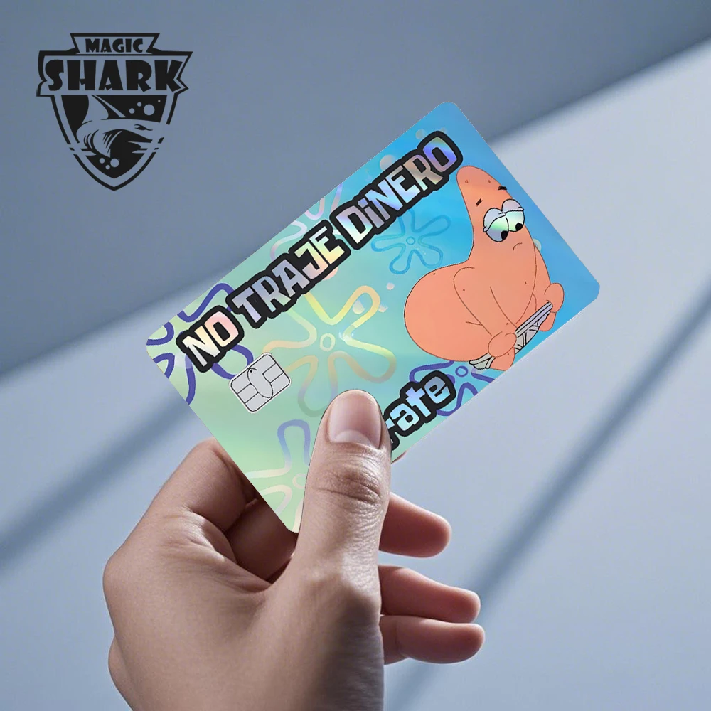 かわいいスポンジボブパトリックスターホログラフィックスキンレーザーシニーステッカーフィルムカバー借記クレジット銀行カード用フェードなし