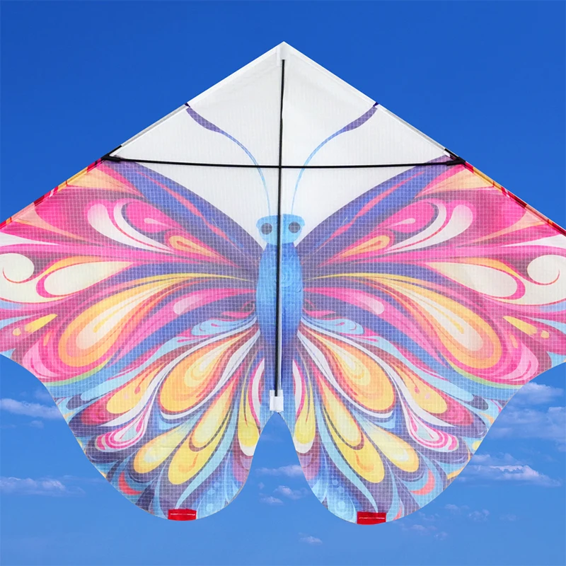 Cometa triangular de mariposa de dibujos animados para niños, cometa de Animal de cola larga colorida con línea de cometa, juego de deportes al aire libre, Juguetes