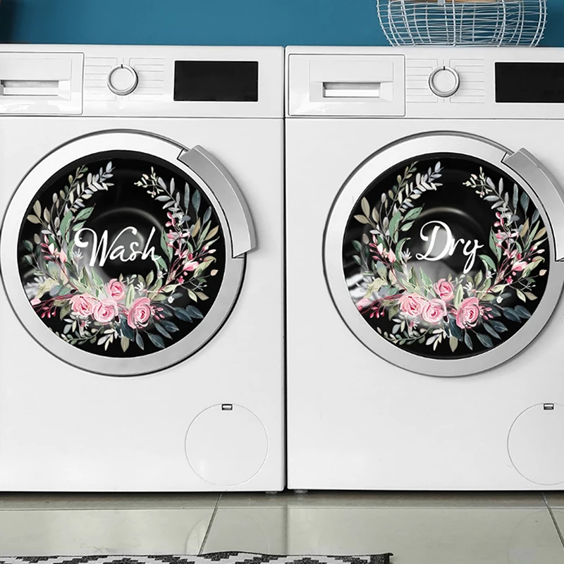 Flower Sticker For Washing Machine Self Adhesive Dry Wash Decals Laundry Room Washroom Shower Home Decor Wall Stickers