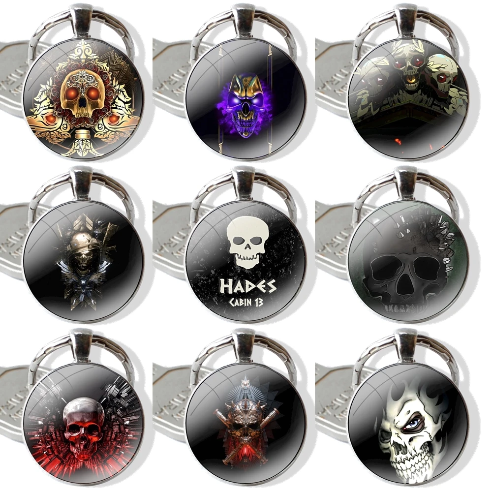 Hades Game Skull Keychain Handmade Glass Cabochon Key Ring Holder Pendant Key Chains