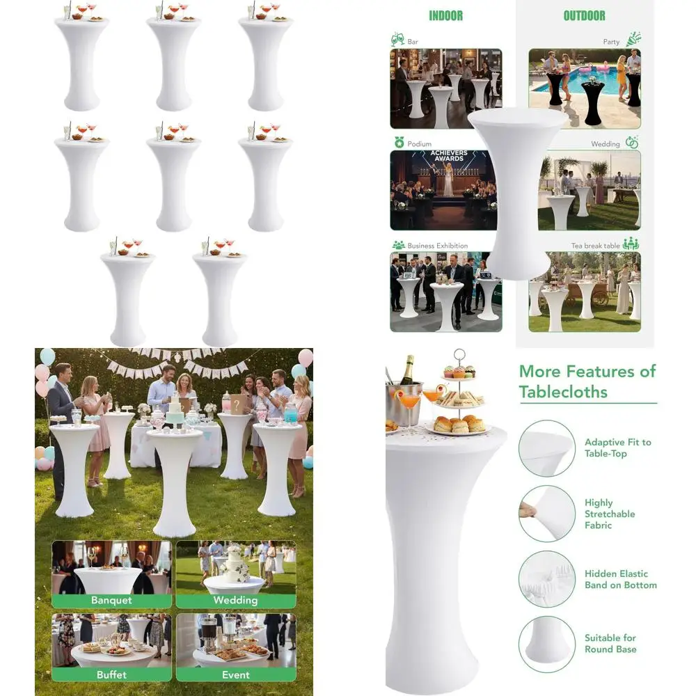 

Скатерти для круглых коктейльных столов 24x43 дюйма, многоразовые чехлы для высоких столов для вечеринок, свадеб, 8 штук в упаковке, белые