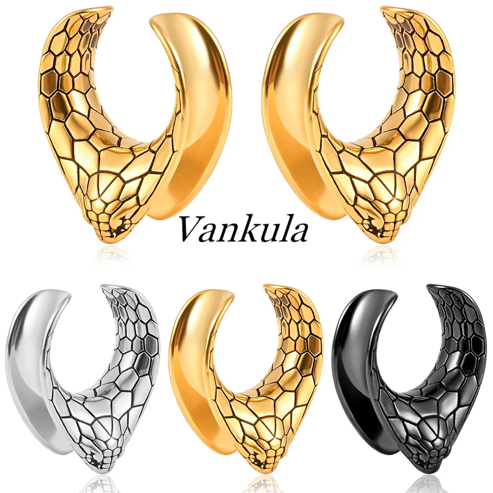 

Vankula 2PCS New snake pattern Saddle Ear Plugs Tunnels Stainless Steel Earrings Gauges for Ears Expander Body Piercing Jewelry