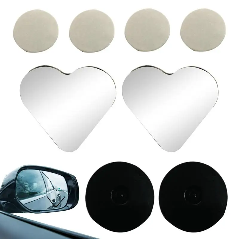 Car Frameless Blind Spots Mirror 1 Pair Cute Heart Shape Side Mirror Rearview Mirror Auxiliary Car Accessories for Car SUVs