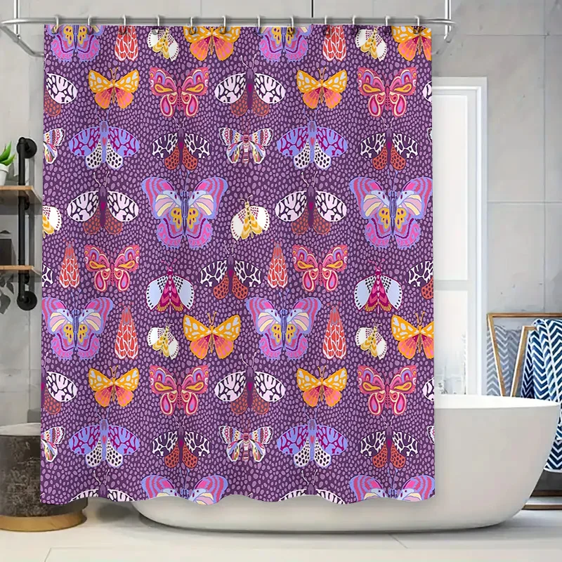

Floral Butterfly Shower Curtain Botanical Nature Pattern Bathroom Decor Waterproof Fabric Vintage Home Decor Tropical Plants Wal