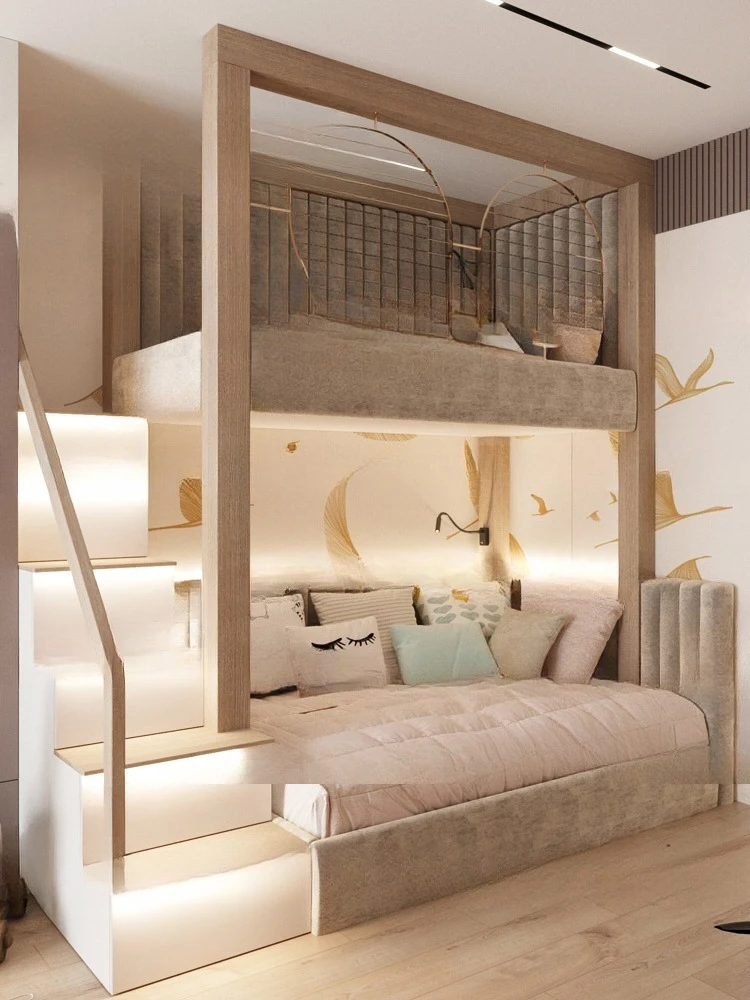 Children's high and low beds Stainless steel guardrails are transparent to the upper and lower b eds