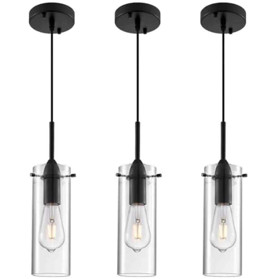 

Black Pendant Lights Kitchen Island 3 Packs Clear Glass Pendant Light Modern Glass Pendant Light Fixture Industrial Pendant Lig