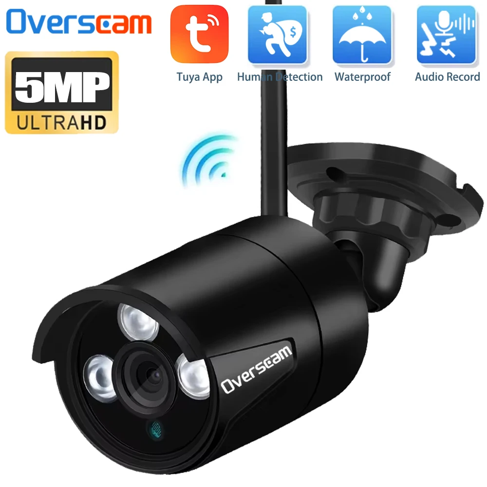 

Smart Life Home 5MP TUYA APP Security Camera Wifi IP Black Bullet Outdoor Wireless IP Camera CCTV Audio Record Human Detection