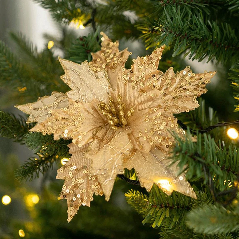 Large Sequins Flower Hanging Christmas Tree Ornament, Xmas Tree Decor, Family Pendant, New Year Gift, 25cm