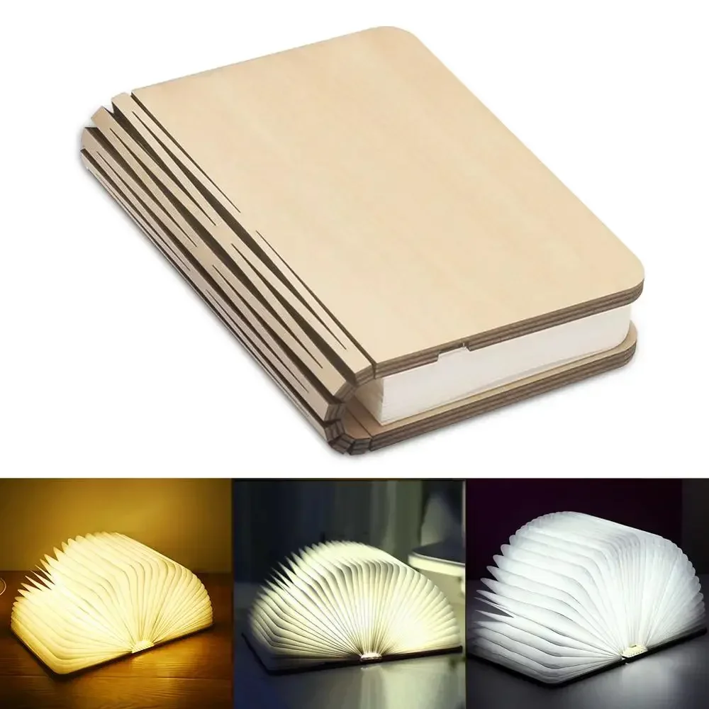 3D Holz faltbare LED Buch Nachtlicht 3/5 Beleuchtung Farben 5V USB wiederaufladbare magnetische Schreibtisch Tischlampe Schlafzimmer Nachttisch Dekor