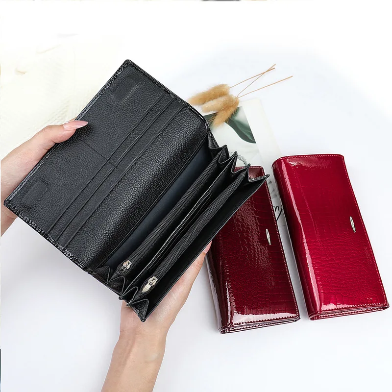 New model Long genuine leather wallet with crocodile pattern, clutch bag, cowhide handbag, women's walletWomen purse