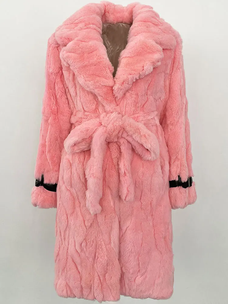 2024 Winter Warm Plush Fur Top Women Jacket Long Real Fur Natural Rabbit Fur Coat Fashion New Style Can Be Customized