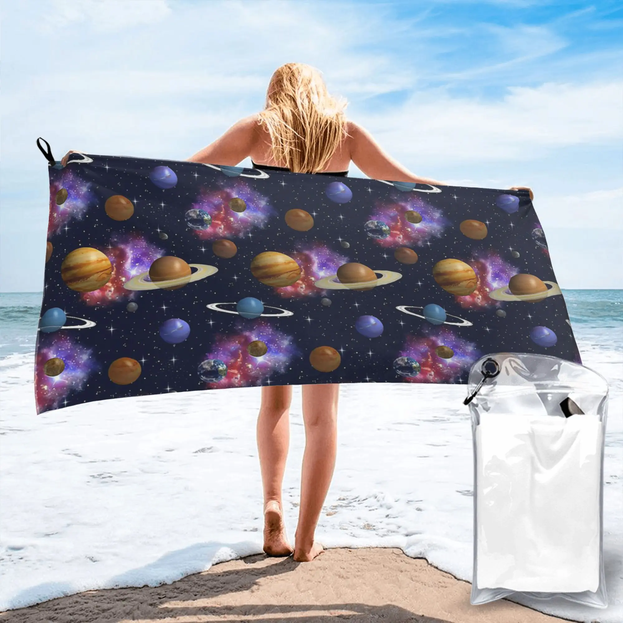 Solar System Space Planets Universe Beach Towel Soft Microfiber Quick Dry Absorbent Quick Towels For Pool