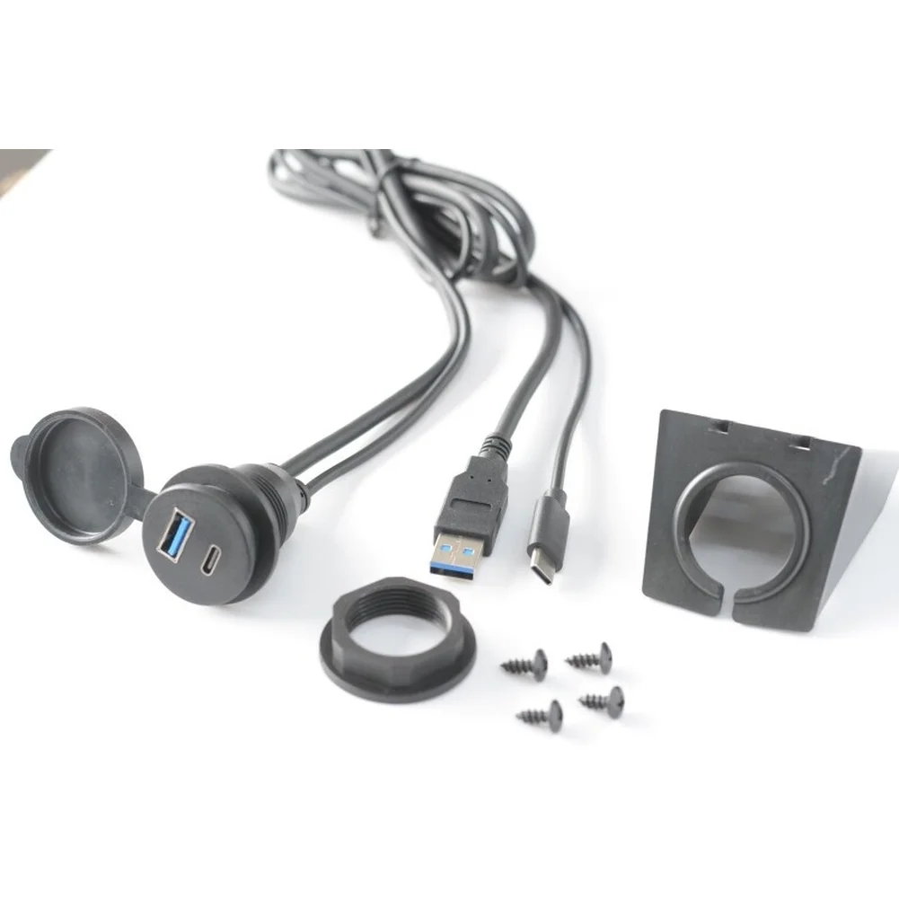 USB 3.0 Male to Female Extension Cable for Automotive Audio Systems with Type C Interface and Flush Mount Design