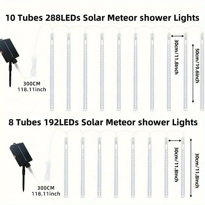 Solar Meteor Shower Lights Outdoor 8 Tube LED Falling Rain Icicle String Lights for Halloween Christmas Weddings Decorations