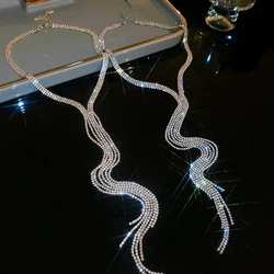 Fashion Shiny Rhinestone Chain Tassel Long Necklace for Women Statement Multi-layer Necklace Elegant Party Jewelry Accessories