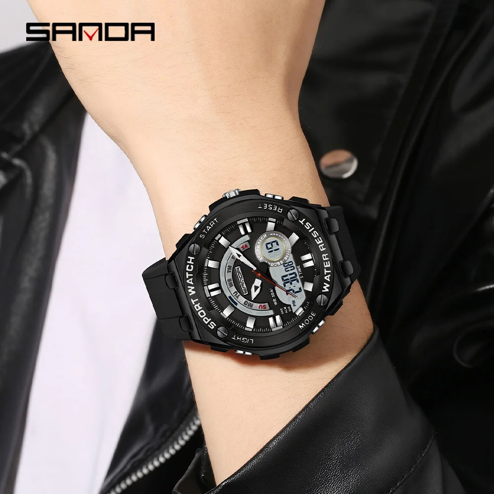 Fashion Sanda 3190 Hot Selling Multifunctional Men\'s Electronic Quartz Watch Waterproof Night Light Alarm Clock Student Sports