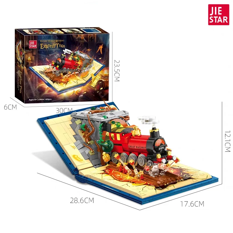 

With Original Box JJ9059 JIE-STAR Ideasm Magic train Books Railway Track Building Blocks Toy Home Decoration Assembly Gifts