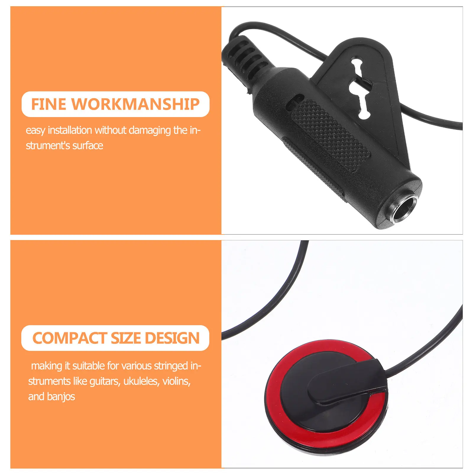 2Pcs Portable Self-Adhesive Instrument Pickup Microphone for Guitar Ukulele Violin Banjo Mandolin Enhanced Bass Response Buzzing