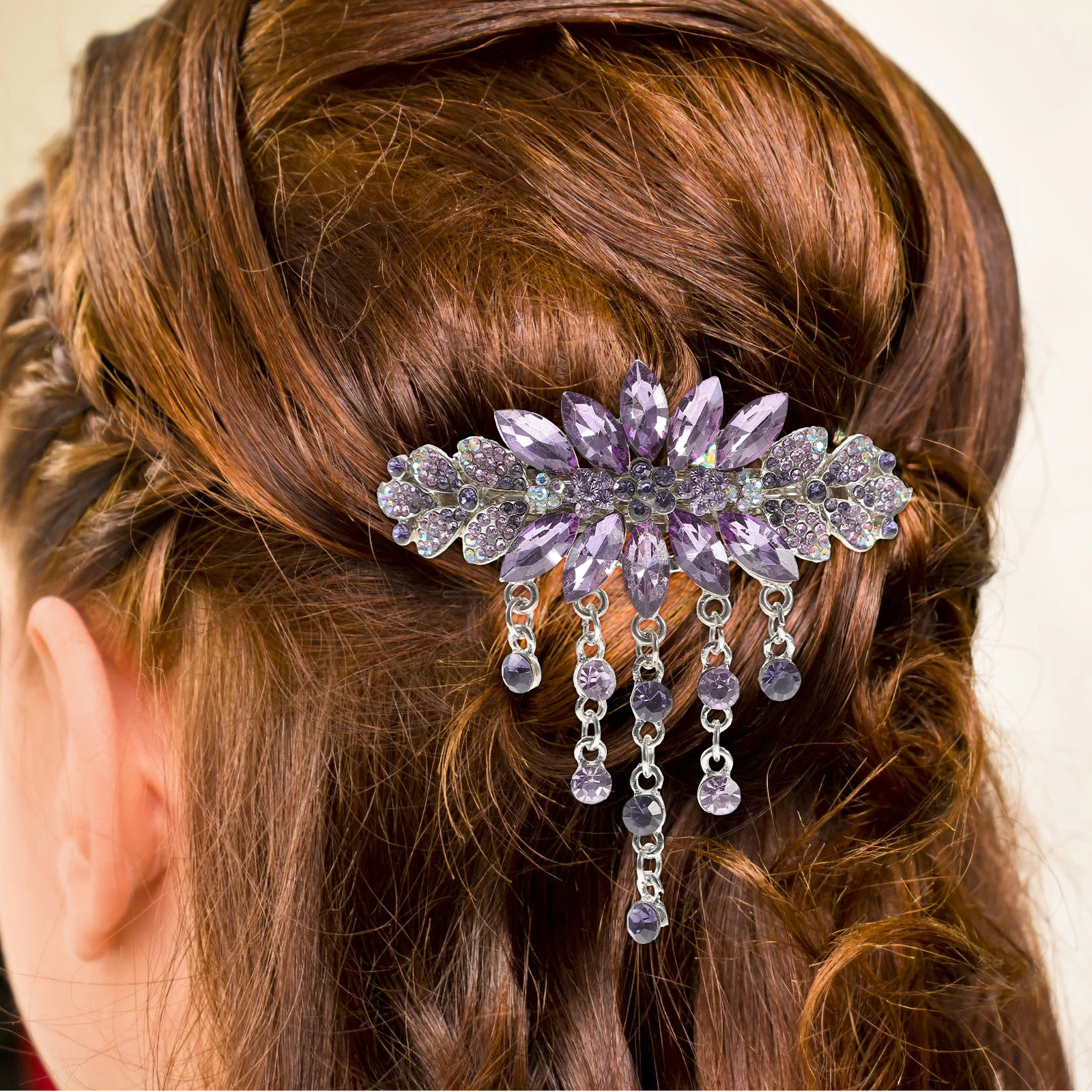 

Rhinestone Flower Hairpin Wedding Barrette Crystal Hair Clip for Women Sparkly Bridal Decorative Pins Spring Party Snap