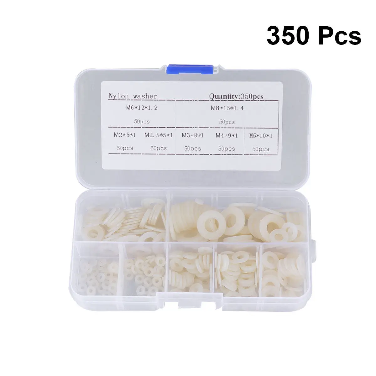 350Pcs Professional Nylon Washer Kit M2.5 M3 M4 M5 M6 M8 White Flat Spacer Gasket Ring for Appliance Automotive Marine Fastening