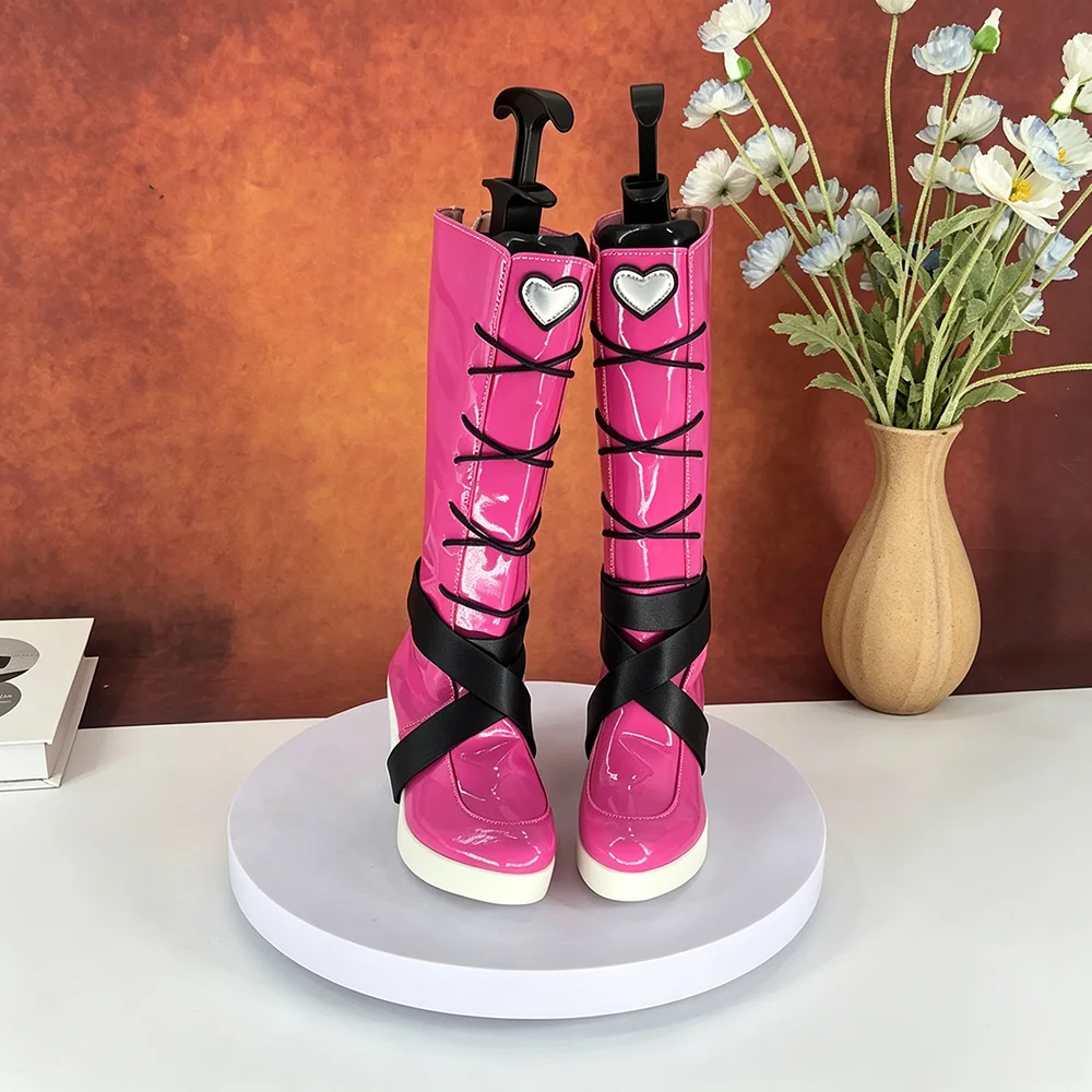 Halloween Vampire Cosplay Shoes Gothic Lolita Skull PU Leather High Heels High School Uniform Tall Boots Masquerade Costume