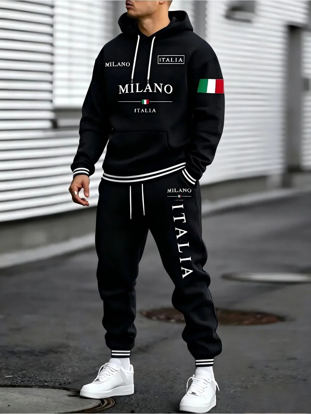 2026 autumn and winter new style street fashion casual comfortable 3D letter pattern printed men's hooded sweater set