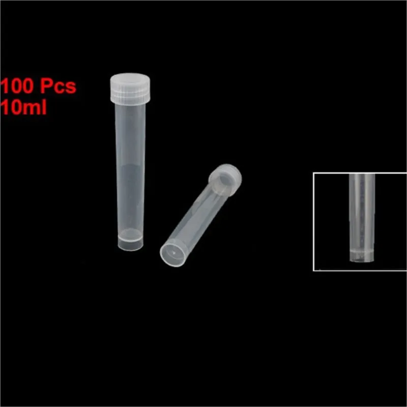 10ml Conical Bottom Plastic Vial Tube Clear White w Screw Caps 100 Pcs