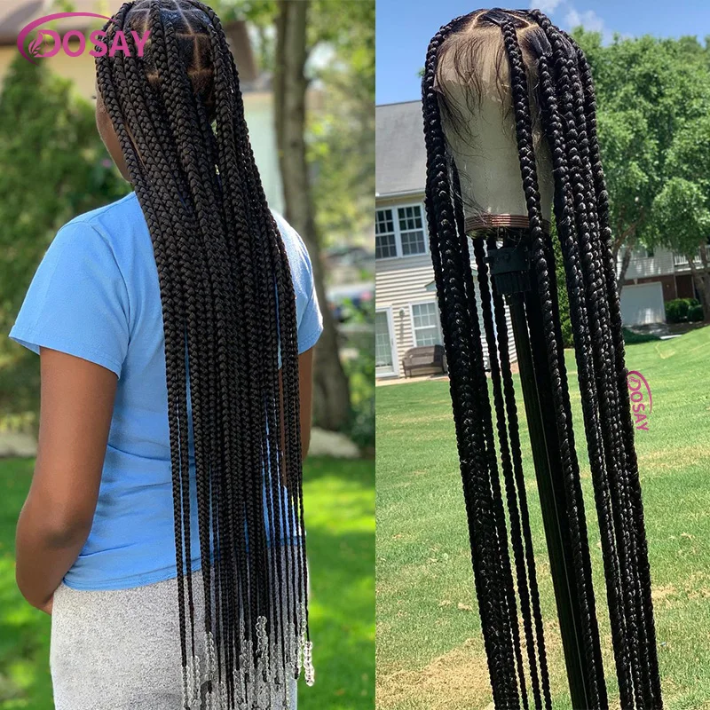 36'' Big Knotless Box Braid Wig Synthetic Braided Wigs For Black Women Jumbo Tribal Wig Full Lace Front Wig Cornrow Braided Wigs