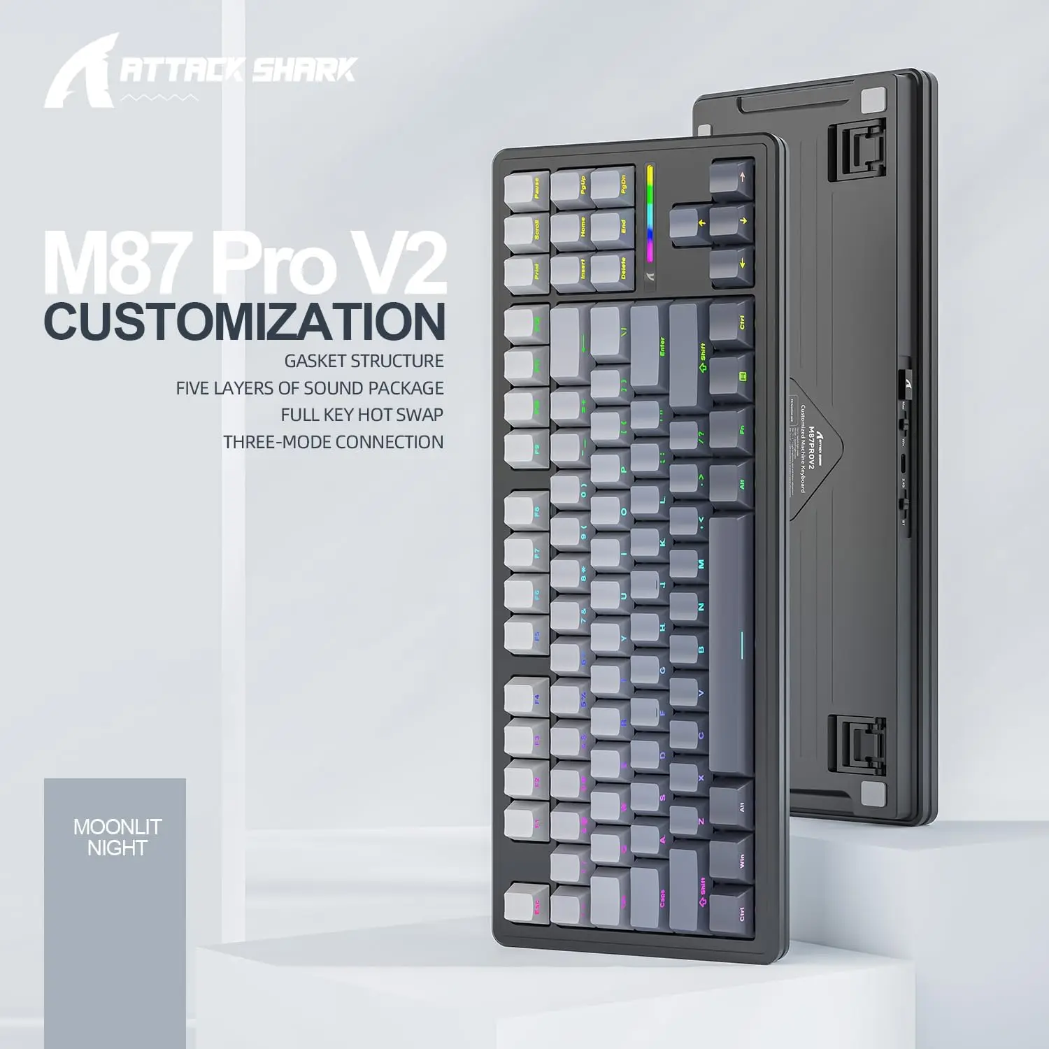 MAMBASNAKE x ATTACK SHARK M87 PRO Wireless Mechanical Gaming Keyboard, Hot Swappable Gasket RGB Custom Keyboard