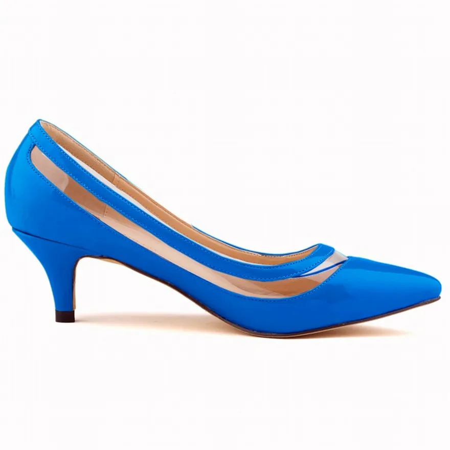 Scarpe da donna con tacco basso in pelle verniciata di moda delle nuove donne punta a punta Sexy PU trasparente spettacolo sottile da donna scarpe