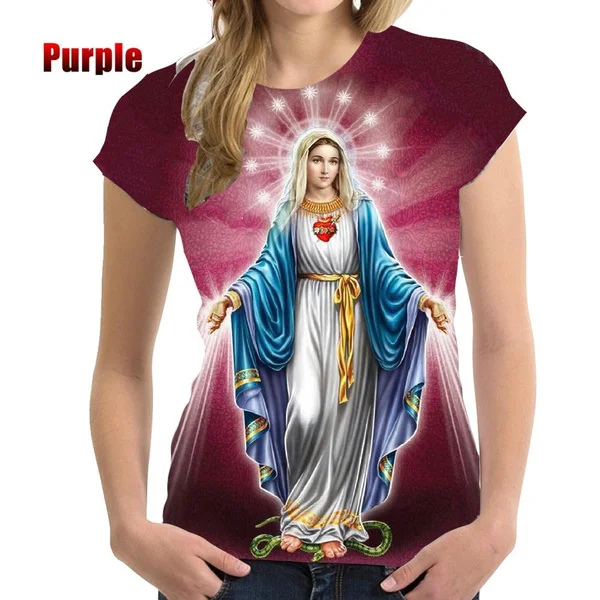 Frauen Sommer 3d gedruckt lässig T-Shirt Damen Christian gesegnet Jungfrau Mary T-Shirt