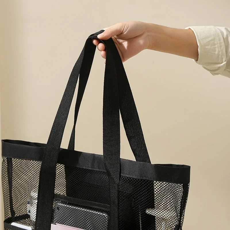 Minimalist Large Capacity Mesh Beach Bag Mesh Toiletry Bag Outdoor Breathable Visible Cosmetic Bag