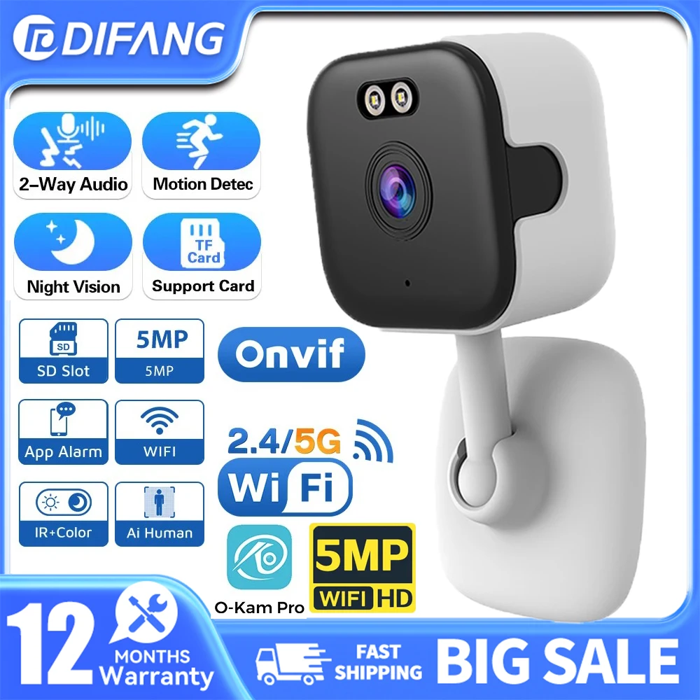 

Умная мини-камера 5MP 5G, двухдиапазонная Wi-Fi IP-камера, внутренняя беспроводная цветная камера ночного видения, домашняя безопасность, AI, обнаружение человека, наблюдение