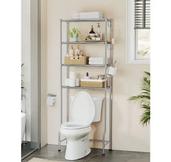 SONGMICS bathroom Shelf 4-storey Toilet Shelf Adjustable Shelves Toilet Paper Holder