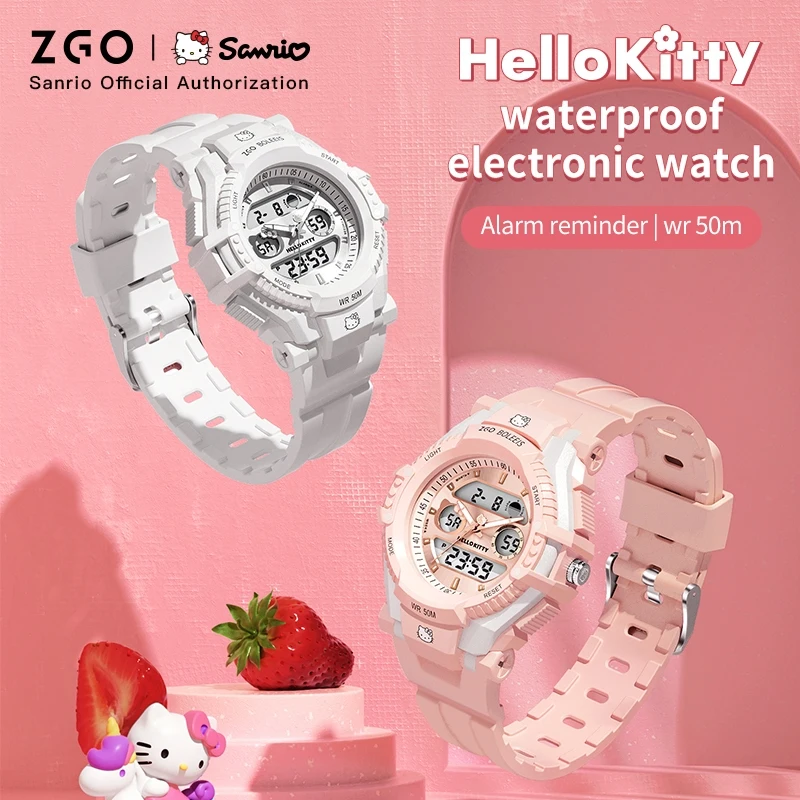 ZGO Sanrio Hello Kitty Kids Girls Watch - Multifunctional, Timer, Student-Friendly, Cute Night Light, Dual Display Electro 8391