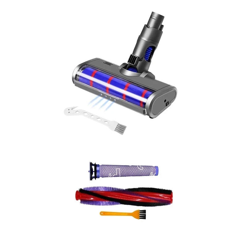 

Roller Cleaner Head For Dyson V6 DC58 DC59 DC61 DC62 DC74 Attachment With LED Headlight & Rolling Brush Filter (225Mm)