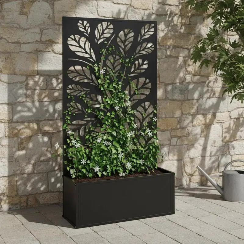 

Outdoor Metal Planter, with Back Trellis - Black