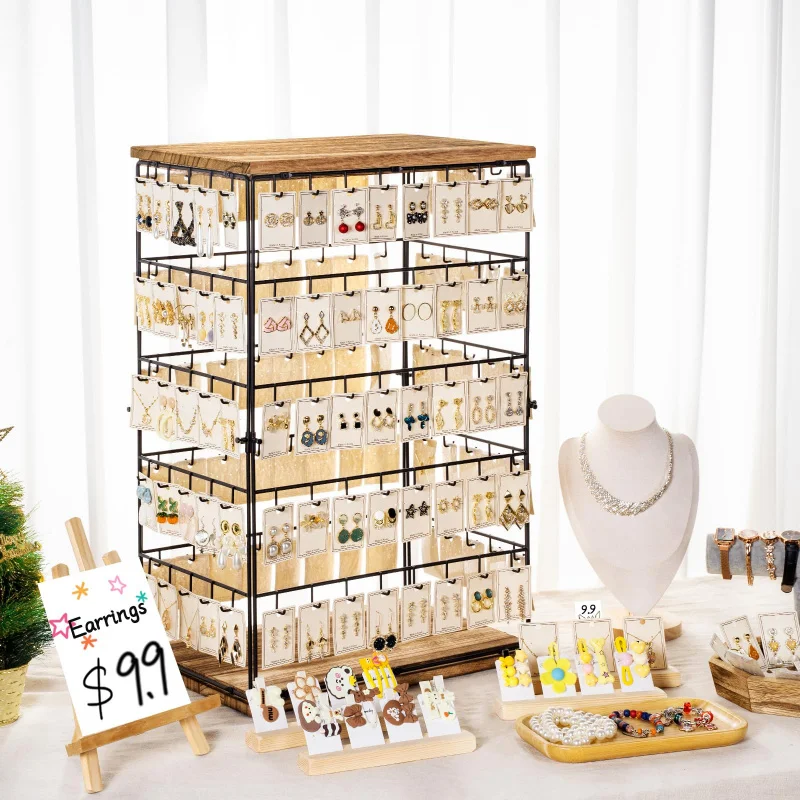 맞춤형 선반 랙 나무 금속 보석 페그보드 디스플레이 랙 나무 디스플레이 타워 매장 디스플레이 시계 보석 랙