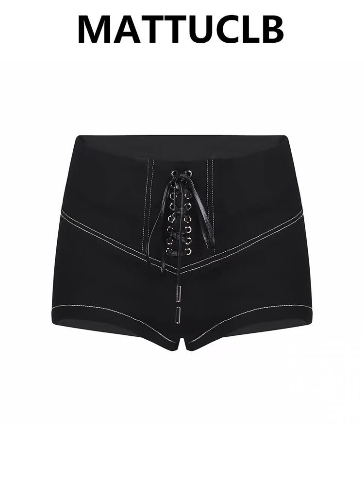 

Summer Women High Waist Lace Up Dark Academia American Retro Gyaru Shorts Stretch Kpop Japanese Y2K Shoujo 2000s Hot Pants Tide