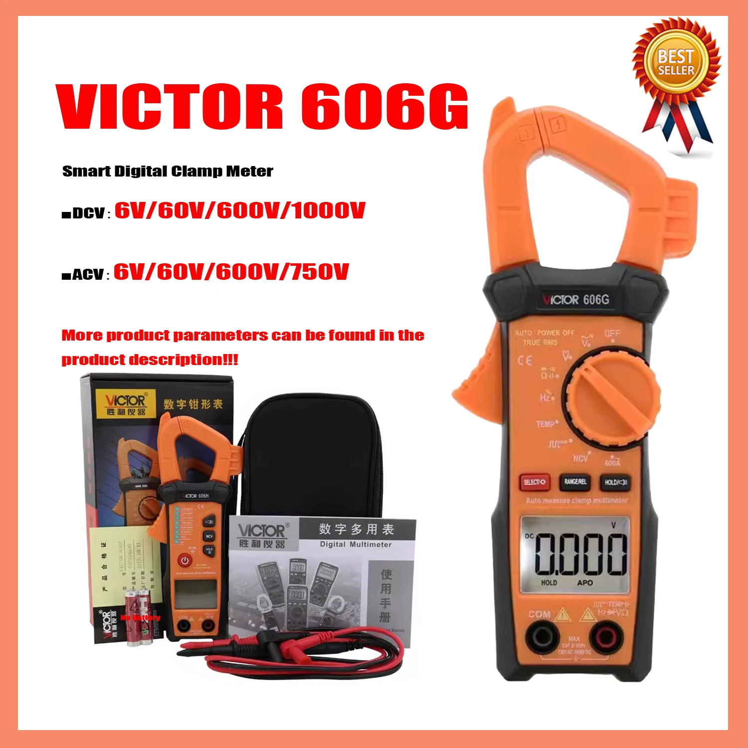 

VICTOR 606G VICTOR 606H Multimeter 6000 Counts Pocket Clamp Digital Multimeter 3 5/6 1000V/600A 60mF Capacitance Resistance 60MΩ