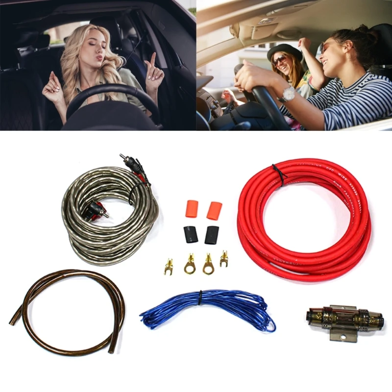 Car Amplifier Cable Subwoofer Amplifier Wiring Fuses Holder Wire Cable Set 8GA 60AMP Universal Car Audios Speaker Dropship