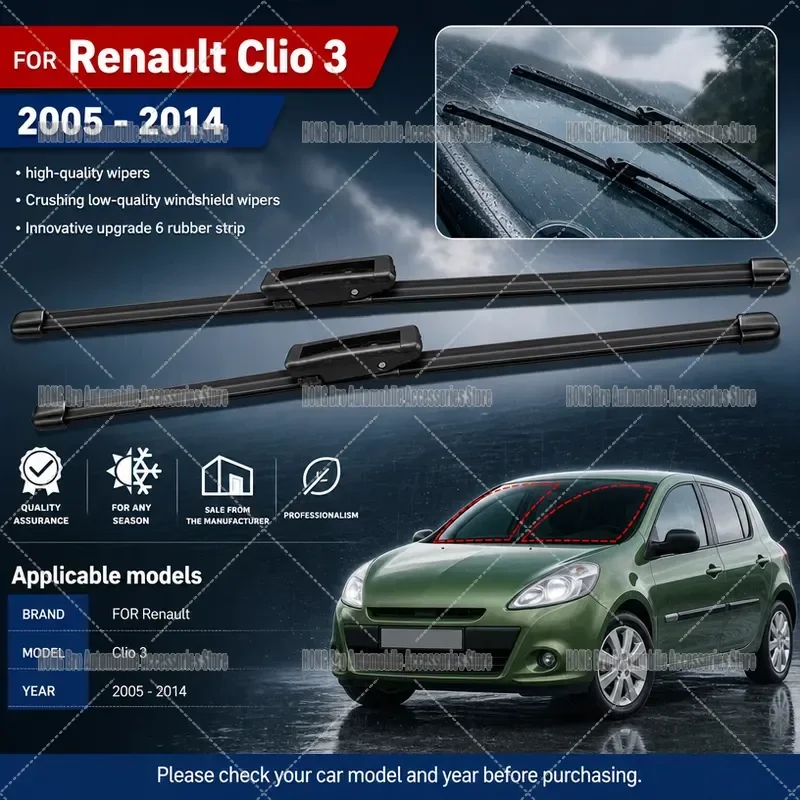 For Renault Clio 3 III X85 2005-2014 Hatchback Estate RS Front Rear Windshield Wiper Blades 24 16 14 Inch LHD Auto3pc