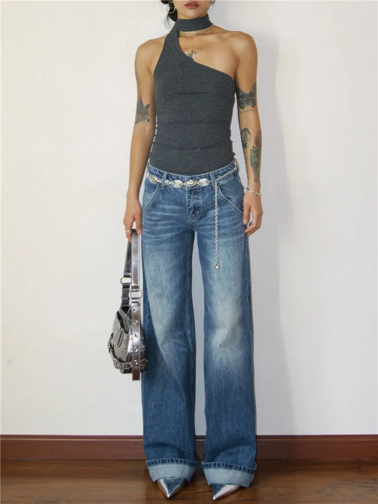 

Tall Women's Extended Length Vintage Straight Leg Wide Leg Jeans Low Waist Spring Summer American Vibe High Street Floor-Leng...