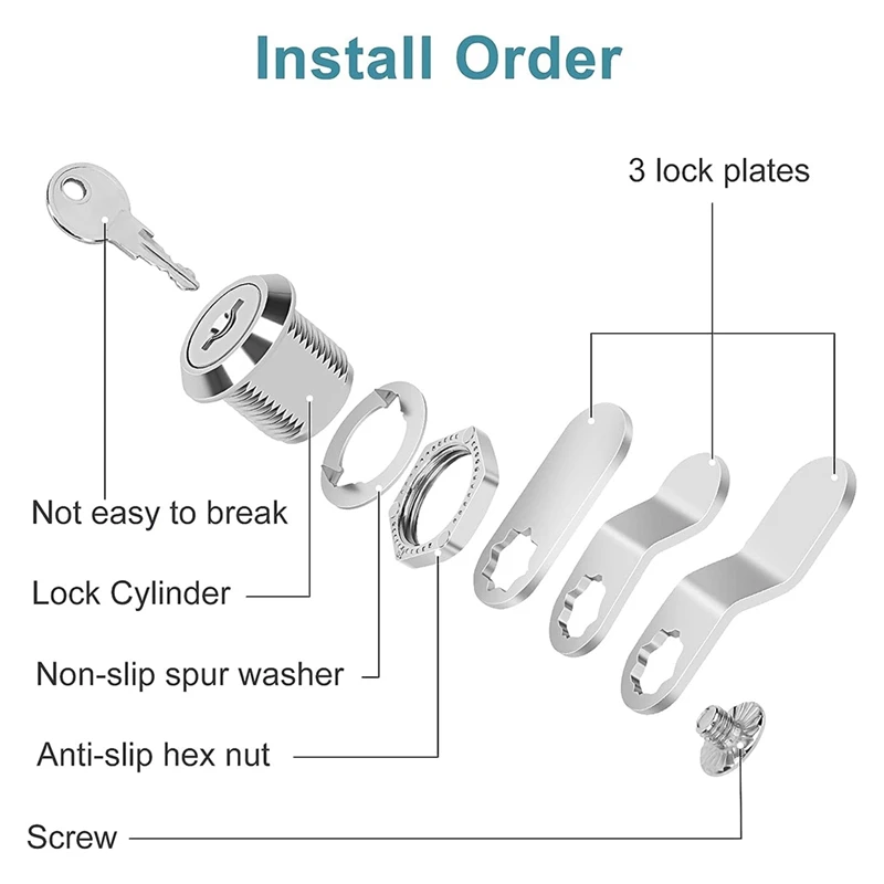 Cam Locks Cabinet Lock Keyed,5/8In(Length) Cylinder For 3/8In Max Panel Thickness,For File Drawer Mailbox Storage 6Pcs Durable