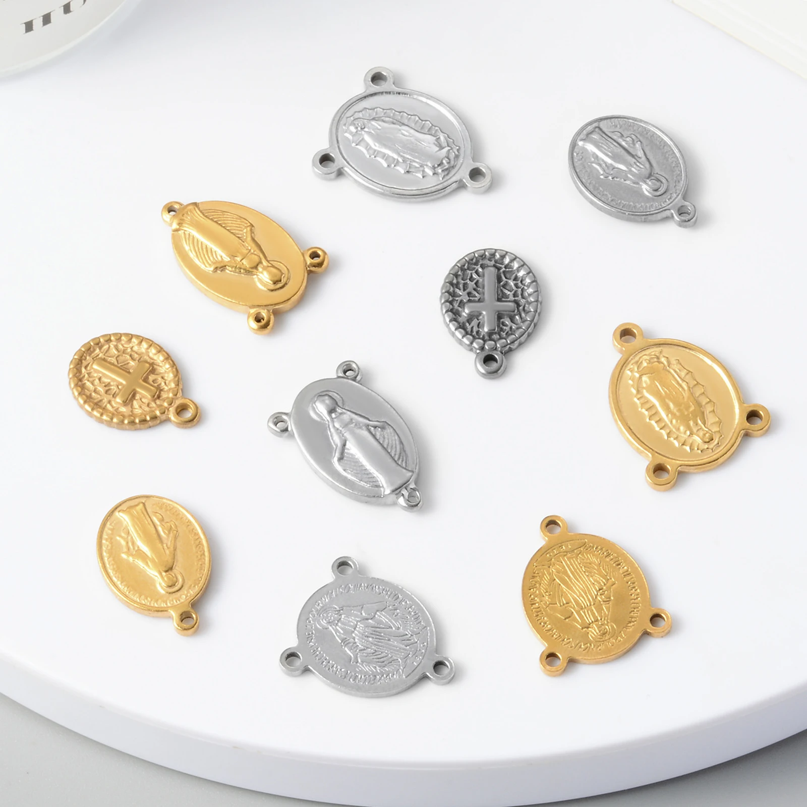 3Pcs/Lot Stainless Steel Oval Christ Cross Charms Connectors Religion Pendants DIY Necklace Bracelet Jewelry Making Findings