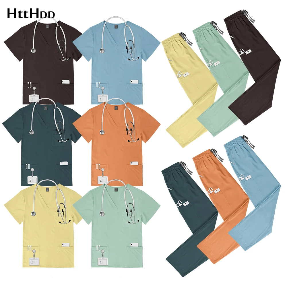 

Wholesale Unisex Spa Spandex Nursing Uniform Suits Hospital Scrubs Beauty Salon Medical Pants Sets Veterinary Uniforms Women Men
