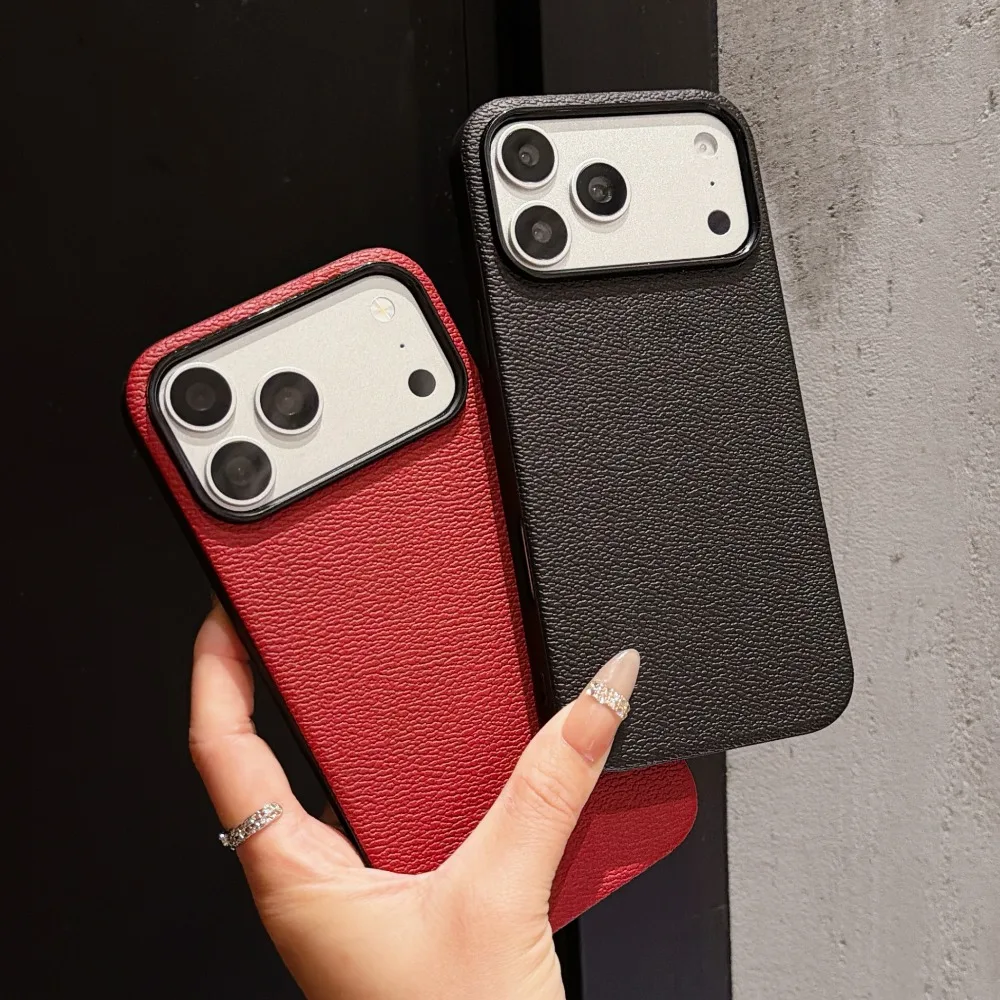 Solid Color with Instant Lychee Texture Phone Case For iPhone 18 17 16 15 14 13 Pro Max Stylish Smooth-touch Protector Back Case
