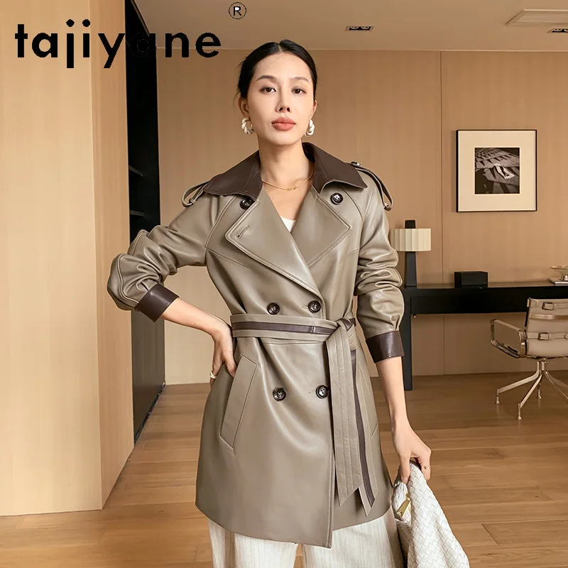 Tajiyane-Manteau Rétro en Cuir group de Mouton pour Femme, Veste Élégante à Double Boutonnage, 2024 group