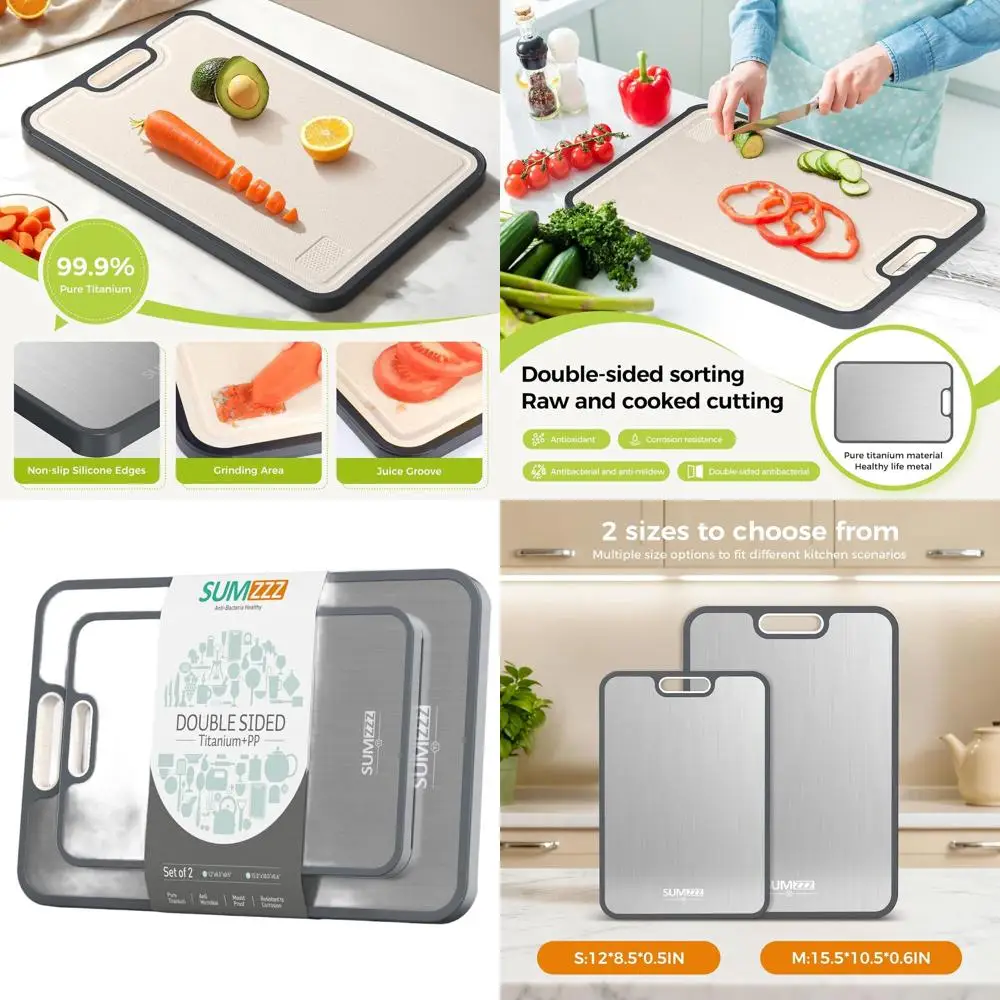 

Double-Sided Pure Titanium & PP Kitchen Cutting Board, Food Grade, Easy Clean, 15.5x10.5 & 12x8.5